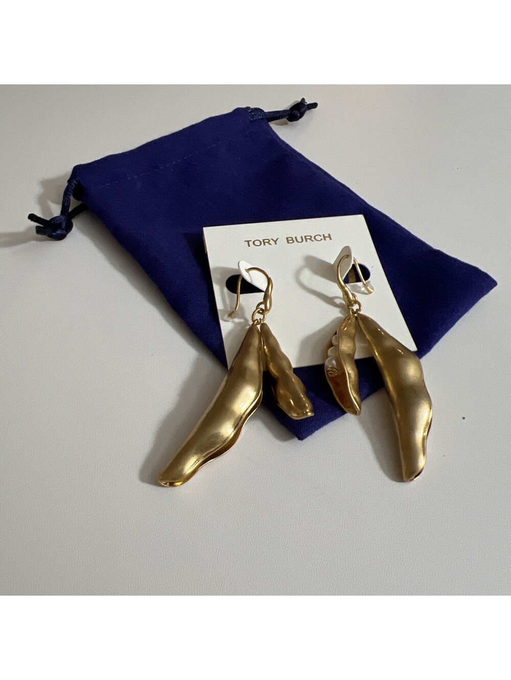 Tory Burch Bean Shape Pearl Logo Earrings